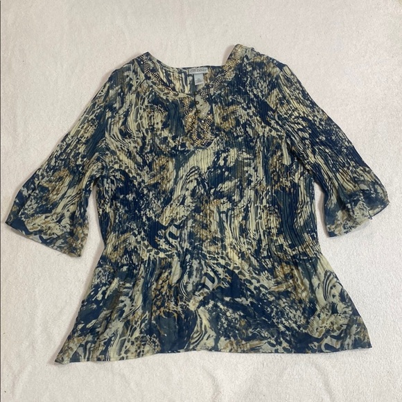 Catherines Tops - Catherines Artistic‎ Blue and Tan Blouse Size 2X